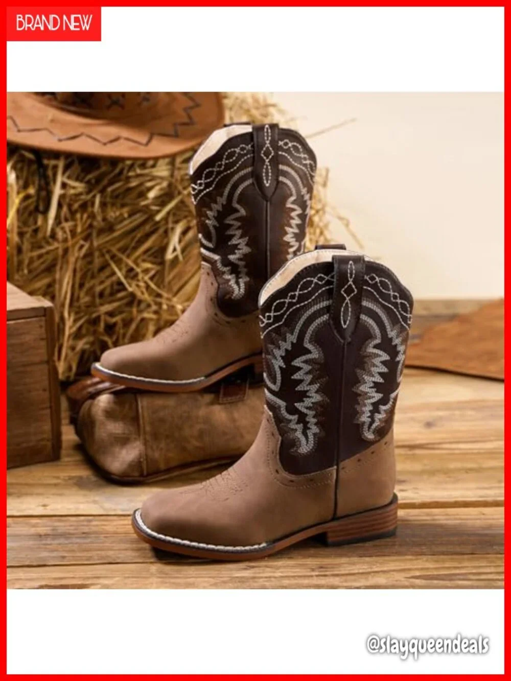 Kids Cowboy Boots Square Toe Western Pull Tabs Low Heel Calf High